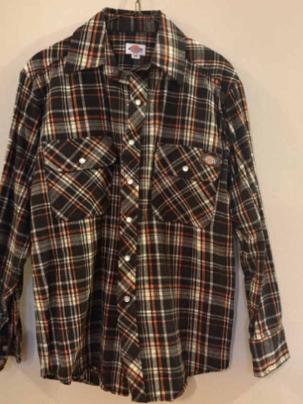 Dickies Men's Brown and Orange Plaid Button Down Shirt